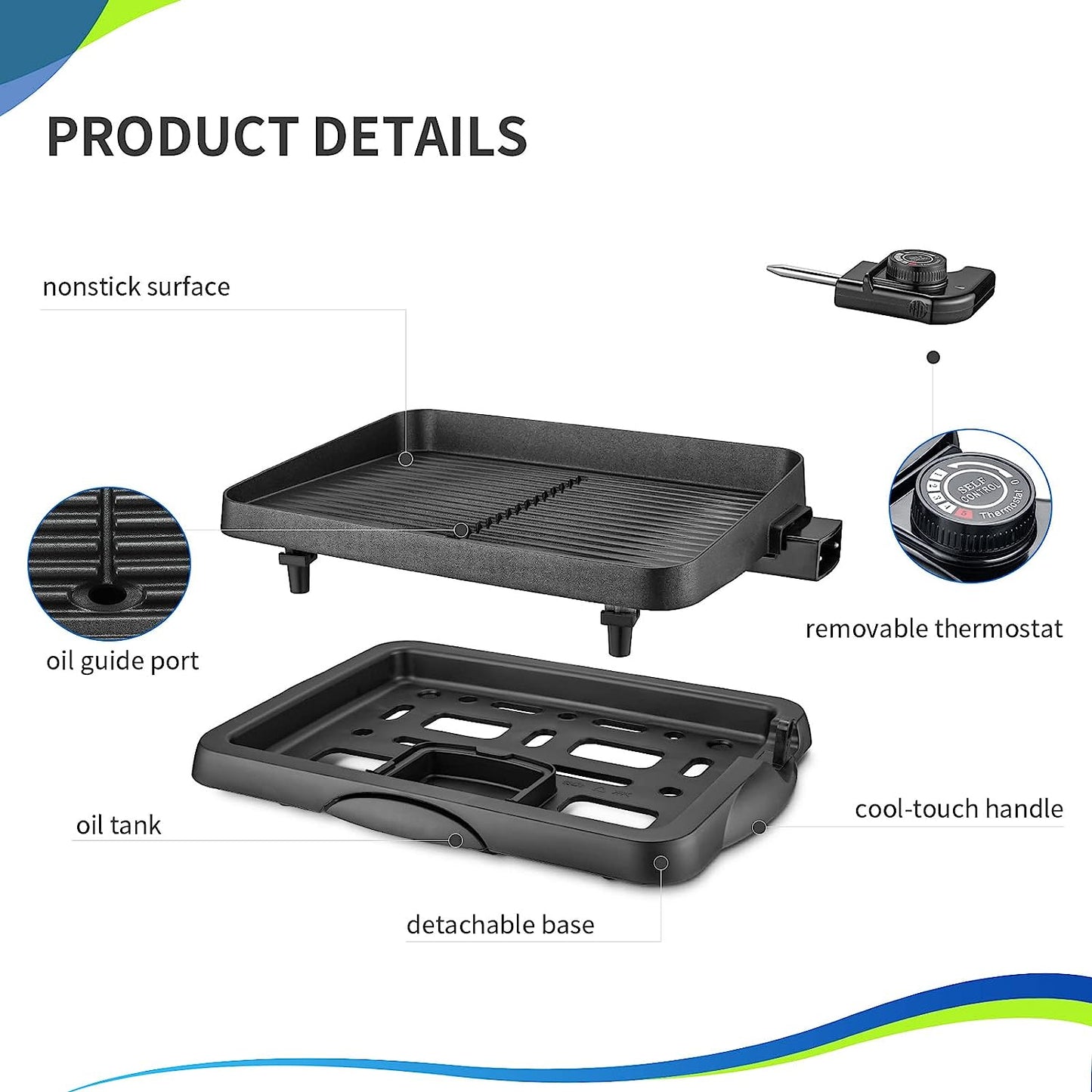 Indoor Grill Electric Korean BBQ Grill Nonstick 1500W, Removable Griddle Contact Grilling with Smart 5-Heat Temp Controller, Kbbq Fast Heat up Family Size Mini 14 Inch Tabletop Plate Pfoa-Free Black