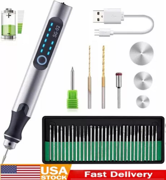 Cordless Electric Rechargeable Engraving Pen Machine with 33 Pieces Drill Bits