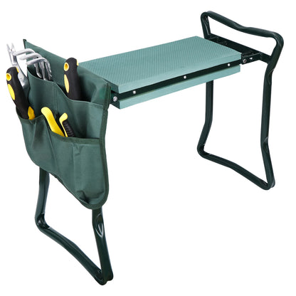 Foldable Garden Kneeler Seat, Portable Gardening Bench Stool Soft Kneeling Foam Pad W/Tool Pouch