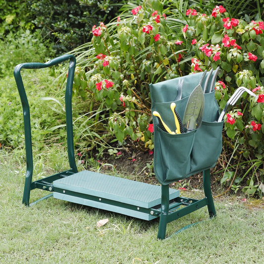 Foldable Garden Kneeler Seat, Portable Gardening Bench Stool Soft Kneeling Foam Pad W/Tool Pouch